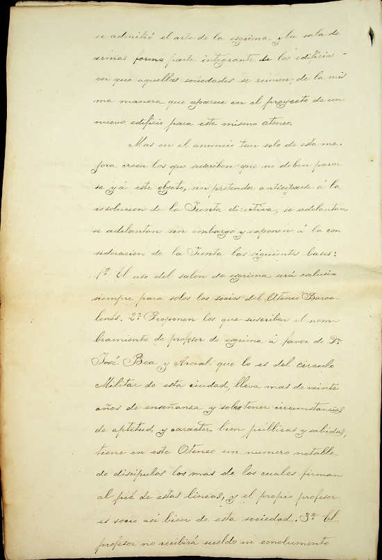 Sol·licitud de socis de l’Ateneu Barcelonès a la junta directiva per la instal·lació d’una Sala d’Esgrima. A Barcelona, 17 de gener de 1887.